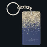 Gold Navy Blue Glitter Script Monogram Girly Name Sleutelhanger<br><div class="desc">Gold and Navy Blue Sparkle Glitter Script Monogram Name Sleutelhanger. Dit maakt de perfecte liefhebbende 16 verjaardag,  bruiloft,  vrijgezellenfeest,  verjaardagsdag,  baby shower of vrijgezellenfeest voor iemand die van luxe glam en stijl houdt.</div>