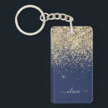 Gold Navy Blue Glitter Script Monogram Girly Name Sleutelhanger<br><div class="desc">Gold and Navy Blue Sparkle Glitter Script Monogram Name Sleutelhanger. Dit maakt de perfecte liefhebbende 16 verjaardag,  bruiloft,  vrijgezellenfeest,  verjaardagsdag,  baby shower of vrijgezellenfeest voor iemand die van luxe glam en stijl houdt.</div>