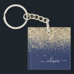 Gold Navy Blue Glitter Script Monogram Girly Name Sleutelhanger<br><div class="desc">Navy Blue en Gold Faux Folie Sparkle Glitter Script Monogram Name Sleutelhanger. Dit maakt de perfecte liefhebbende 16 verjaardag,  bruiloft,  vrijgezellenfeest,  verjaardagsdag,  baby shower of vrijgezellenfeest voor iemand die van luxe glam en stijl houdt.</div>