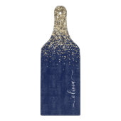 Gold Navy Blue Glitter Script Monogram Girly Name Snijplank (Voorkant)