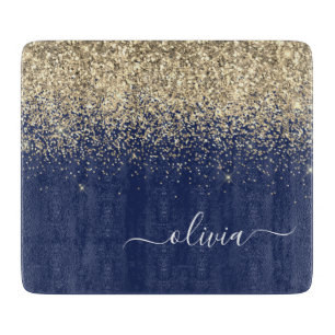 Gold Navy Blue Glitter Script Monogram Girly Name Snijplank