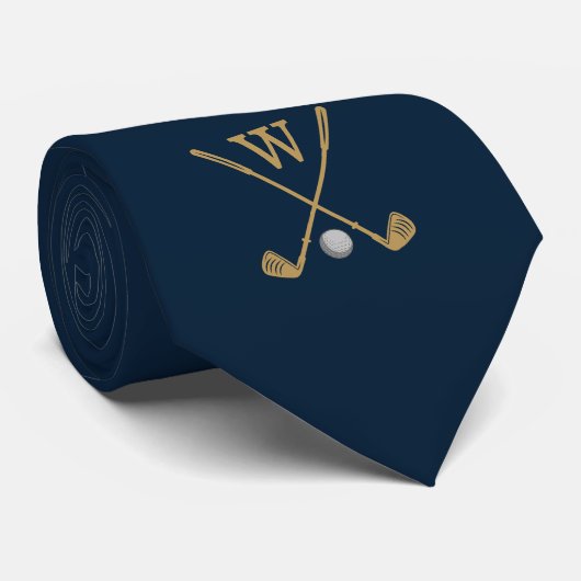 Gold Navy Blue Golf Monogram Initiaal Stropdas (Opgerold)