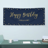 Gold & Navy Blue Happy Birthday Party-banner Spandoek (Beurs)
