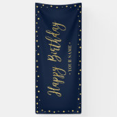 Gold & Navy Blue Happy Birthday Party-banner Spandoek (Verticaal)