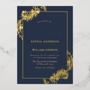 Gold Navy Blue Lijst Wedding Real Folie Uitnodiging