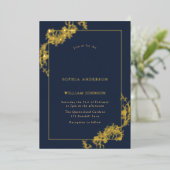 Gold Navy Blue  Lijst Wedding Real Folie Uitnodiging (Staand Voorkant)