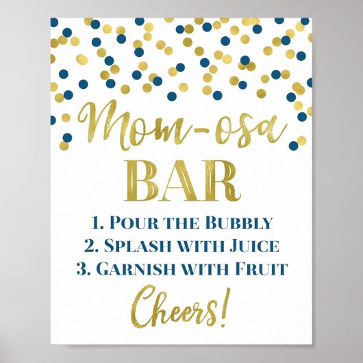 Gold Navy Blue Mam-osa Bar Baby shower Poster (Voorkant)