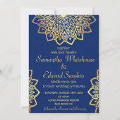 Gold Navy Blue Mandala bruiloft uitnodiging (Voorkant)