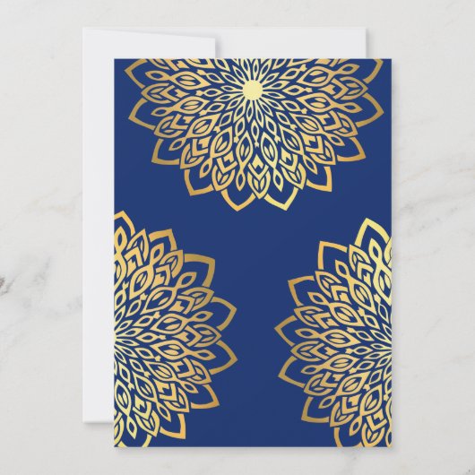 Gold Navy Blue Mandala bruiloft uitnodiging (Achterkant)