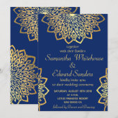 Gold Navy Blue Mandala bruiloft uitnodiging (Voorkant / Achterkant)