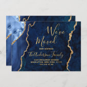 Gold & Navy Blue Marble Agate New Address Movement Aankondiging (Voorkant / Achterkant)