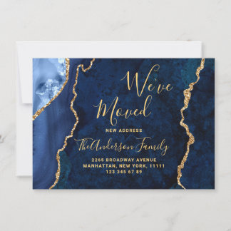 Gold & Navy Blue Marble Agate New Address Movement Aankondiging