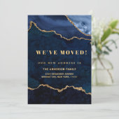Gold & Navy Blue Marble - Nieuw adres verplaatsen Aankondiging (Staand voorkant)