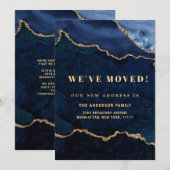 Gold & Navy Blue Marble - Nieuw adres verplaatsen Aankondiging (Voorkant / Achterkant)
