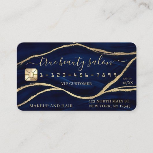 Gold Navy Blue Marble Signature Script Credit Kaar Visitekaartje (Voorkant)