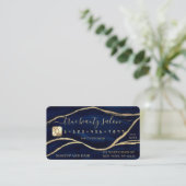Gold Navy Blue Marble Signature Script Credit Kaar Visitekaartje (Staand voorkant)