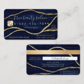 Gold Navy Blue Marble Signature Script Credit Kaar Visitekaartje (Voorkant / Achterkant)