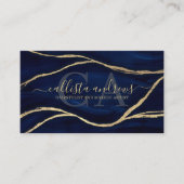 Gold Navy Blue Marble Signature Script Make-up Hai Visitekaartje (Voorkant)