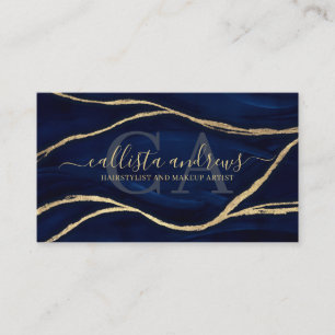 Gold Navy Blue Marble Signature Script Make-up Hai Visitekaartje