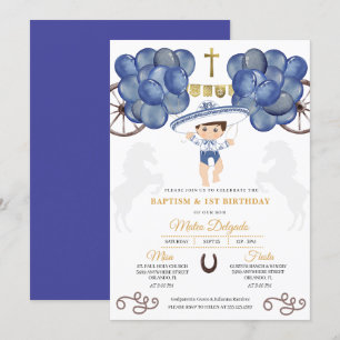 Gold & Navy Blue Mexican Baby Charro Baptisme Kaart