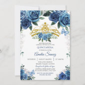 Gold & Navy Blue Mexican Mis Quince Invitation Kaart (Voorkant)