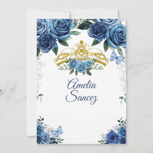 Gold & Navy Blue Mexican Mis Quince Invitation Kaart (Achterkant)