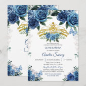 Gold & Navy Blue Mexican Mis Quince Invitation Kaart (Voorkant / Achterkant)