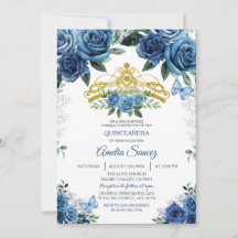 Gold & Navy Blue Mexican Mis Quince Invitation