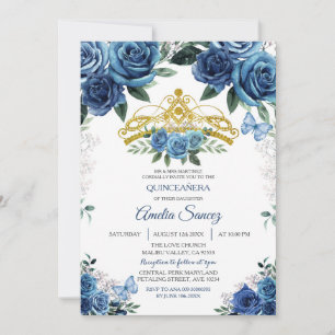 Gold & Navy Blue Mexican Mis Quince Invitation Kaart