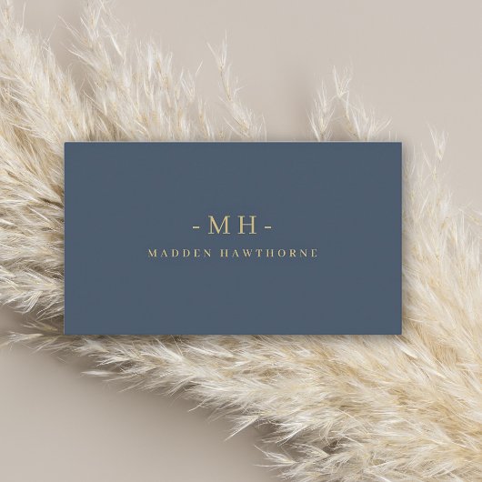 Gold Navy Blue Minimalist Elegant Monogram Initiaa Visitekaartje