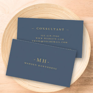 Gold Navy Blue Minimalist Elegant Monogram Initiaa Visitekaartje