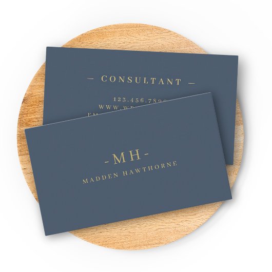 Gold Navy Blue Minimalist Elegant Monogram Initiaa Visitekaartje