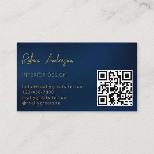 Gold Navy Blue | Minimalistische professionele QR- Visitekaartje (Achterkant)