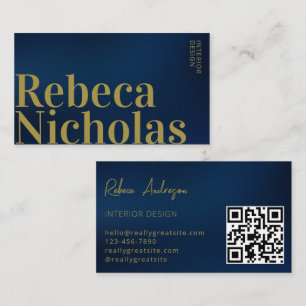 Gold Navy Blue   Minimalistische professionele QR- Visitekaartje