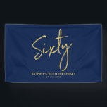 Gold Navy Blue Modern 60th Birthday Party Banner<br><div class="desc">Dit eenvoudige verjaardagsbannerontwerp is voorzien van gouden letters "zestig" op een blauw marineklein. U kunt de tekst personaliseren. Meer overeenkomende objecten beschikbaar in mijn winkel BaraBomDesign.</div>
