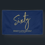 Gold Navy Blue Modern 60th Birthday Party Banner<br><div class="desc">Dit eenvoudige verjaardagsbannerontwerp is voorzien van gouden letters "zestig" op een blauw marineklein. U kunt de tekst personaliseren. Meer overeenkomende objecten beschikbaar in mijn winkel BaraBomDesign.</div>