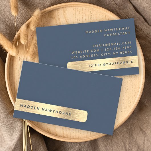 Gold Navy Blue Modern Eenvoudig Elegant Geborsteld Visitekaartje