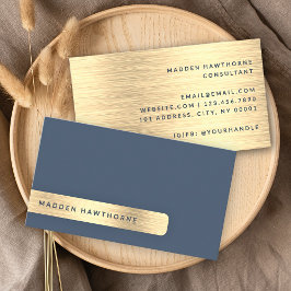 Gold Navy Blue Modern Eenvoudig Elegant Geborsteld Visitekaartje