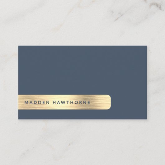 Gold Navy Blue Modern Eenvoudig Elegant Geborsteld Visitekaartje (Voorkant)