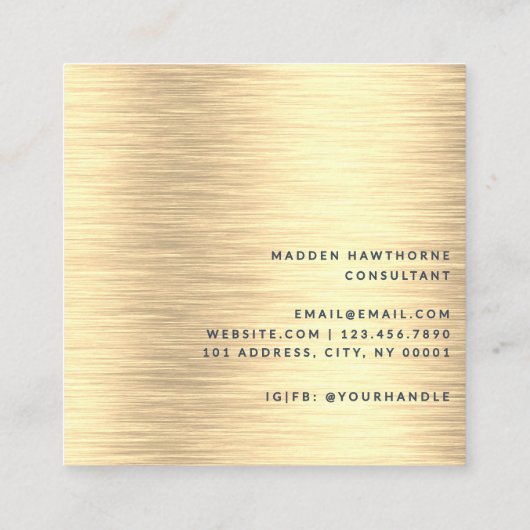 Gold Navy Blue Modern Eenvoudig Minimaal Geborstel Vierkante Visitekaartje (Achterkant)