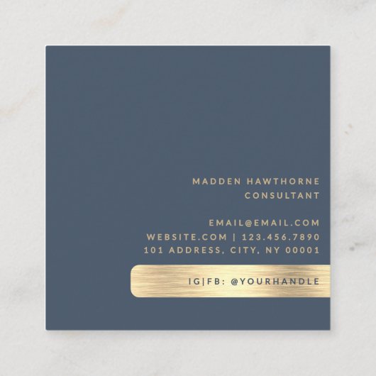 Gold Navy Blue Modern Eenvoudig Minimaal Geborstel Vierkante Visitekaartje (Achterkant)