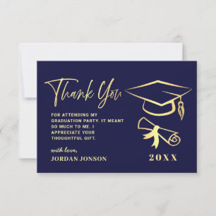 Gold Navy Blue Modern Gradun Party Bedankkaart