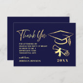 Gold Navy Blue Modern Gradun Party Bedankkaart (Voorkant / Achterkant)