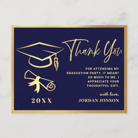 Gold Navy Blue Modern Gradun Party Briefkaart (Voorkant)