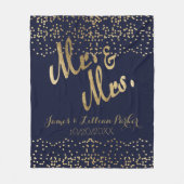 Gold Navy Blue Mr. en Mrs Monogram Wedding Fleece Deken (Voorkant)