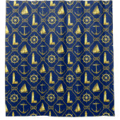 Gold Navy Blue Nautical Ships Rope Decor Douchegordijn (Voorkant)