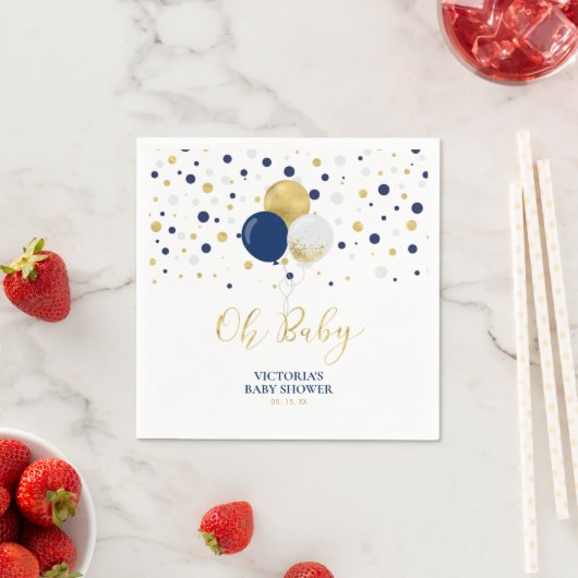 Gold & Navy Blue Oh Baby Napkins Baby shower Servet (Insitu)
