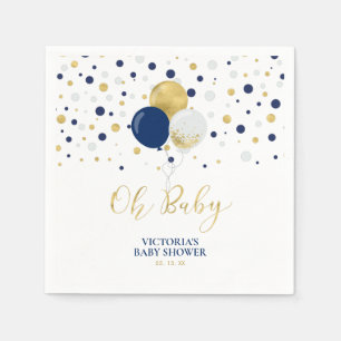 Gold & Navy Blue Oh Baby Napkins Baby shower Servet