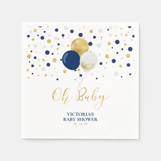 Gold & Navy Blue Oh Baby Napkins Baby shower Servet (Voorkant)