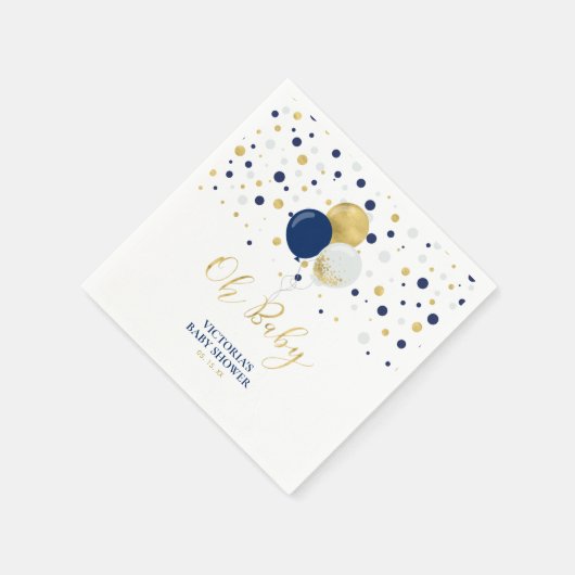 Gold & Navy Blue Oh Baby Napkins Baby shower Servet (Hoek)